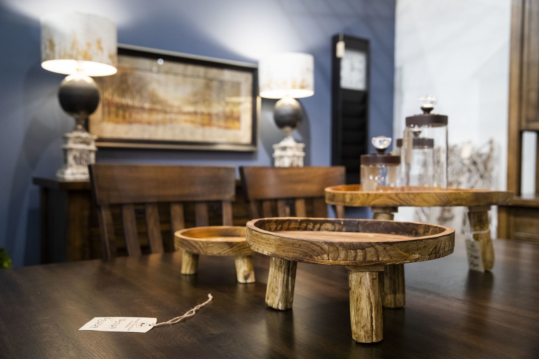 Dining room decor and furniture is displayed on the 14,500 square-foot showroom floor.